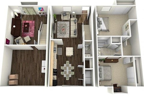 a 3d rendering of a floor plan with a bedroom and a living room